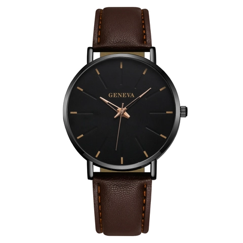 Montre À Quartz Minimaliste Pour Homme Boîtier En Alliage Bracelet En Cuir Analogique Mode Montre-Bracelet Business Casual