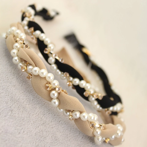Süßer Künstliche Perlen Strass Gedrehter Stoff Haarreif Koreanischer Stil Eleganter Haarreif Damen Mädchen Haarschmuck