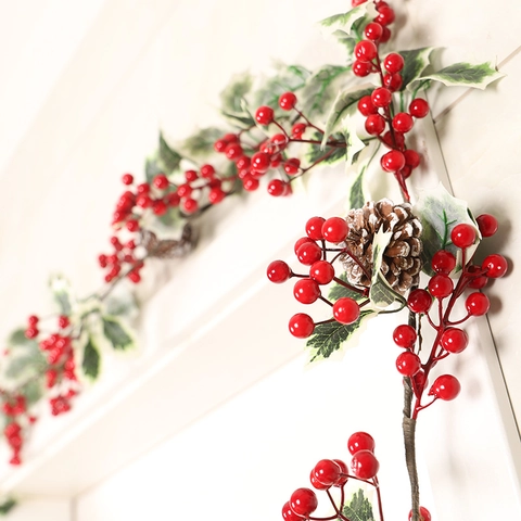 Ghirlanda Natalizia Artificiale Con Bacche Rosse Pigne Foglie Con Bordo Bianco Per Decorazione Festiva Rattan Appeso