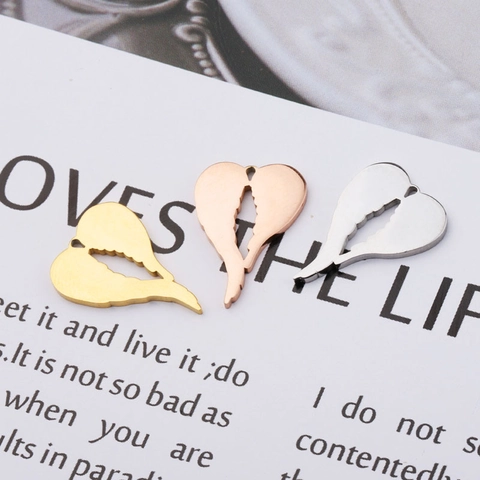 Dije Alas Ángel Corazón Pluma Colgante Acero Inoxidable Para Creación Joyas DIY Pulido Espejo Accesorios Corazón