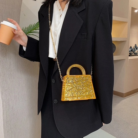 Borsa A Tracolla In Acrilico Trasparente Con Catena Dorata Mini Texture Ghiaccio Borsa A Mano Per Donna