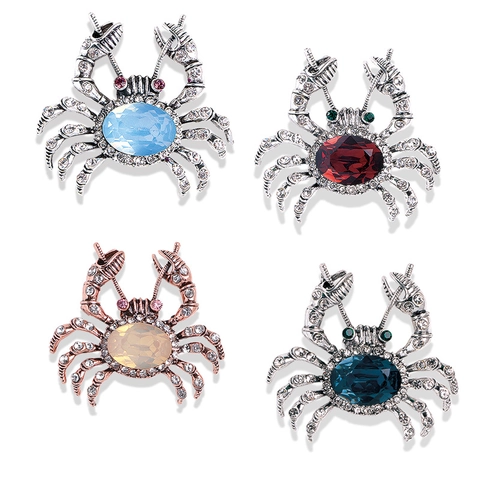 Crab Brooch For Women Alloy Rhinestone Crystal Imitation Artificial Pearl Cat Eye Stone Animal Shape Elegant Jewelry Accessory Pin