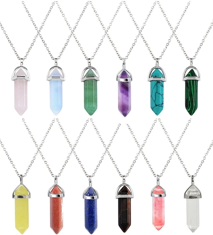Hexagonal Column Natural Stone Pendant Necklace Crystal Healing Point Gemstone Jewelry For Women Men
