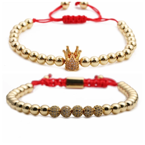Crown Zircon Charm Bracelet Copper Beads Adjustable Red String Braided Lucky Jewelry For Women Men