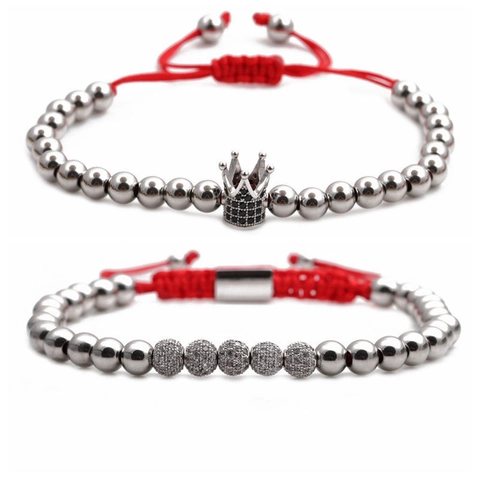 Crown Zircon Charm Bracelet Copper Beads Adjustable Red String Braided Lucky Jewelry For Women Men