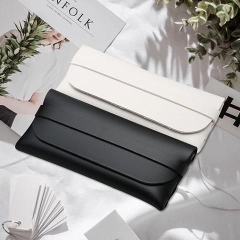 Handmade PU Leather Sunglasses Case Envelope Eyeglasses Pouch Bag Protective Sleeve With Strap Closure For Men Women