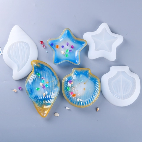 DIY Resin Silicone Molds Starfish Conch Shell Shapes Jewelry Tray Dish Making Ocean Theme Marine Style Crafting