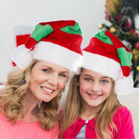 Kerstmuts Pluche Zacht Gestreept Kleurblok Feestdecoratie Voor Volwassenen En Kinderen
