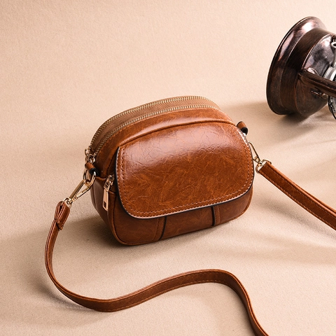 Petit Sac Bandoulière Femme Cuir PU Vintage Multiples Couches Fermeture Éclair Sac À Épaule Mode Quotidienne Style Rétro