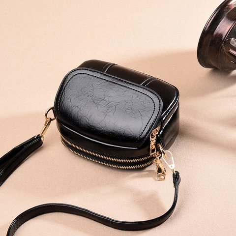 Petit Sac Bandoulière Femme Cuir PU Vintage Multiples Couches Fermeture Éclair Sac À Épaule Mode Quotidienne Style Rétro