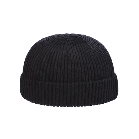 Retro Knitted Ribbed Beanie Hat Warm Solid Color Brimless Docker Cap For Men Women