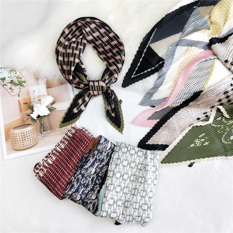 Piccolo Sciarpa Quadrata Pieghettata Poliestere Stampa Paisley Geometrica Foulard Fascia Per Capelli Alla Moda Per Donna