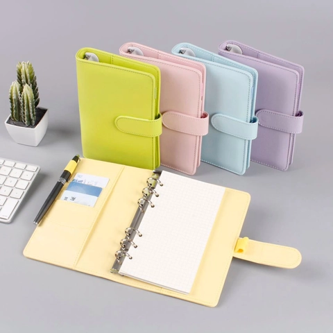 Cuaderno De Hojas Sueltas Cubierta De Cuero PU Carpeta De Anillas Diario Recargable Planificador Color Macarrón