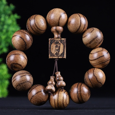 Perles De Prière Bouddhistes En Bois D'agar Du Vietnam Bois Naturel Texture Peau De Tigre Méditation Style Zen Bracelet Pour Hommes Femmes