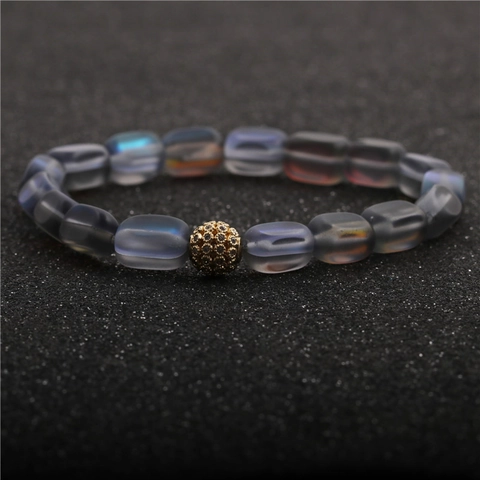 Mattes Mondstein Perlenarmband Mit Zirkonia Mikropave Ball Aurora Holografisches Glas Trendiger Schmuck Für Damen