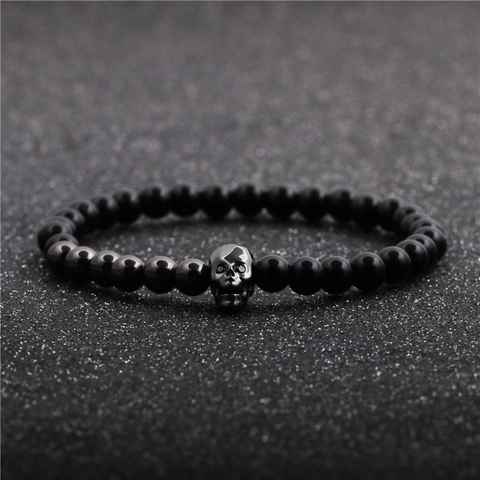 Bracciale Perline Teschio Pietra Lavica Malocchio Regolabile Punk Halloween Gioielli Per Uomini Donne