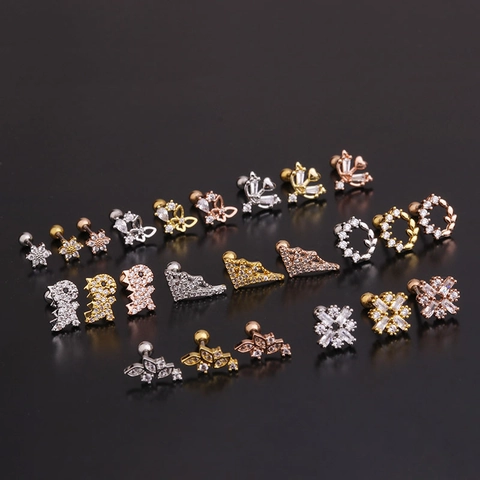 Zircon Cartilage Ear Studs Stainless Steel Piercing Jewelry Dinosaur Flower Butterfly Heart Fashion For Women