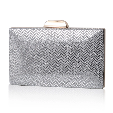 Bolso De Noche Para Mujer Elegante Cuero PU Purpurina Patrón Espiga Cadena Desmontable Carcasa Rígida Boda Fiesta
