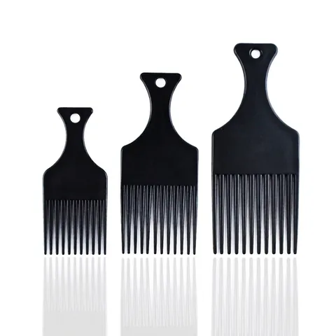 Afro Pick Haarkamm Breit Zackig Kunststoff Schwarz Profi Styling Tool Für Lockiges Haar Mit Aufhängeloch