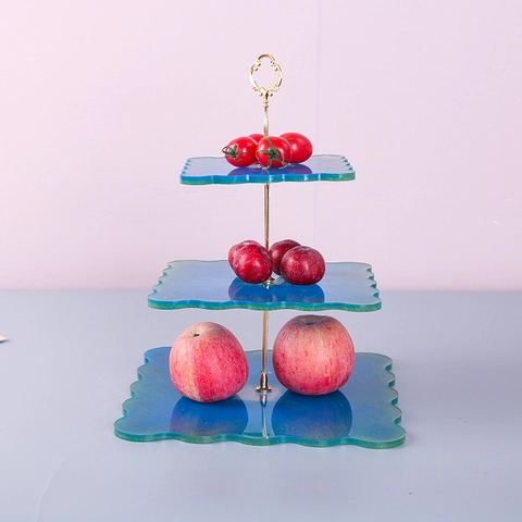 Square Wavy Edge Silicone Molds For DIY Epoxy Resin Tray Cake Dessert Stand Fruit Plate With Metal Bracket