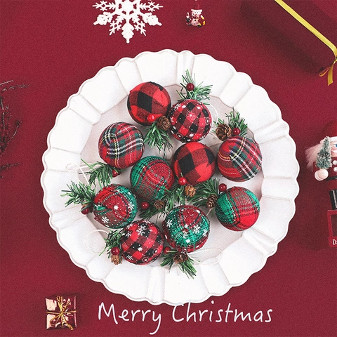 Plaid Fabric Christmas Tree Hanging Ornaments With Pinecones Pine Needles Red Berries Decorative Festive Baubles Farmhouse Style
