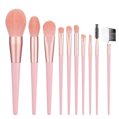 Pink Makeup Brush Set Soft Nylon Bristles Wooden Handle Rose Gold Portable Cosmetic Tools For Foundation Eyeshadow