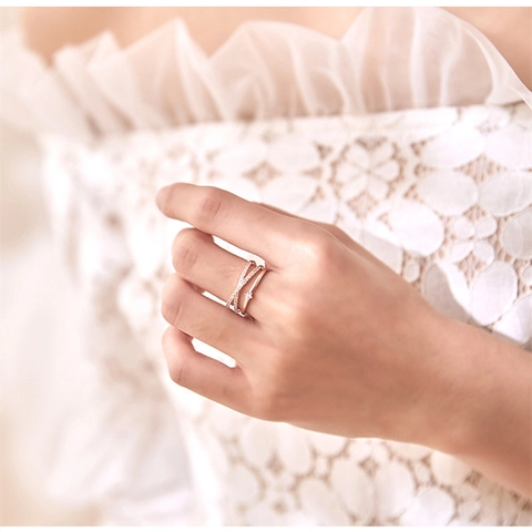 Criss Cross Double Layer Copper Ring Zircon Inlay Adjustable Open Index Finger Jewelry For Women Korean Fashion