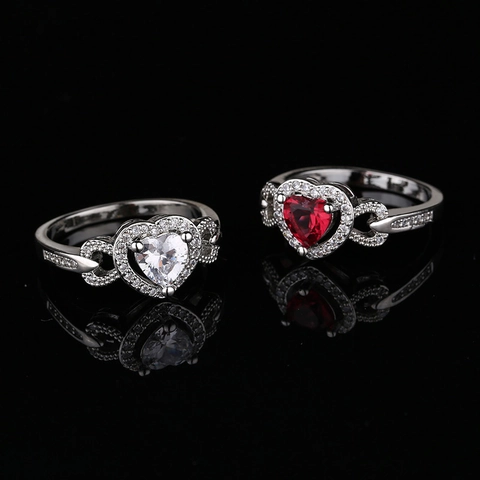 Heart Shape Copper Ring With Cubic Zirconia Heart Inlay Jewelry For Women Wedding Engagement Elegant Gift