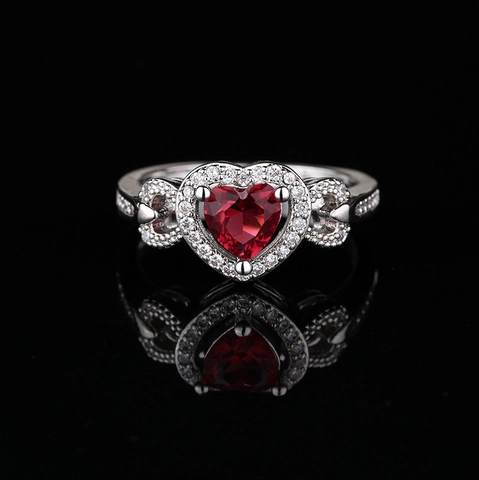 Heart Shape Copper Ring With Cubic Zirconia Heart Inlay Jewelry For Women Wedding Engagement Elegant Gift