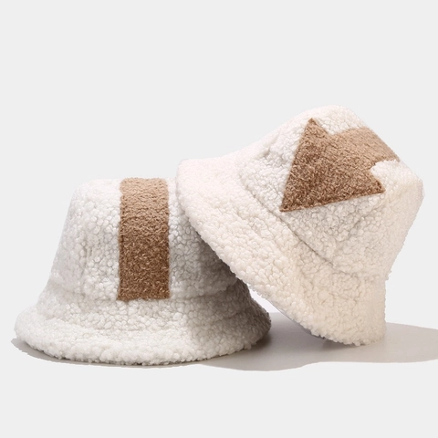 Bucket Hat Kunstlammfell Teddy Fleece Winter Warm Pfeilmuster Streetwear Mode Unisex Fischerhut