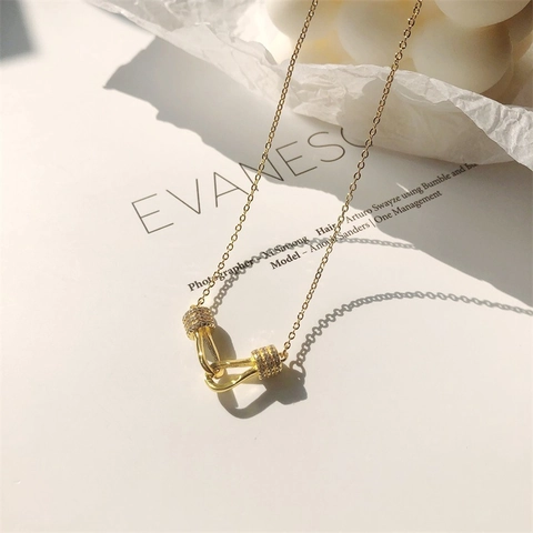 Collana con Fibbia a Ferro di Cavallo in Argento Sterling 925 per Donna Pendente a U con Strass Catena Geometrica Gioielli Minimalisti
