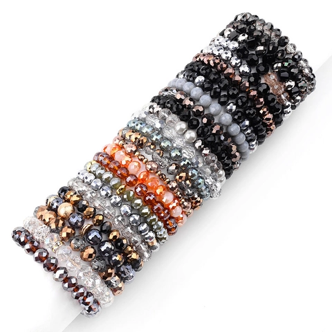 Bohemian Faceted Crystal Glass Beaded Bracelet Elastic Stretchy Hand Jewelry For Women Elegant Sparkling Accessories
