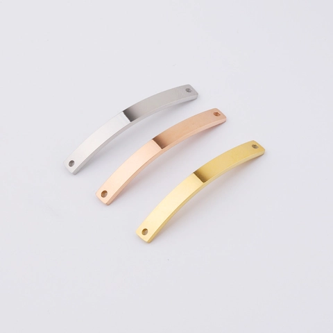 Conectores De Barra Larga Curva Acero Inoxidable 304 Pulido Espejo Enlaces Doble Agujero Accesorios Joyería DIY