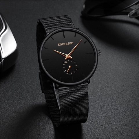 Minimalist Quartz Watch Analog Display Stainless Steel Mesh Band Leather Strap Business Fashion For Men