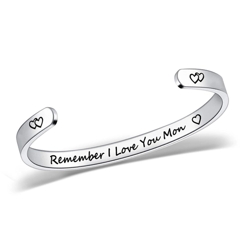 Bracciale Rigido In Acciaio Inossidabile Remember I Love You Regalo Famiglia Gioielli Minimalisti Regolabili Per Mamma Papà Figlio