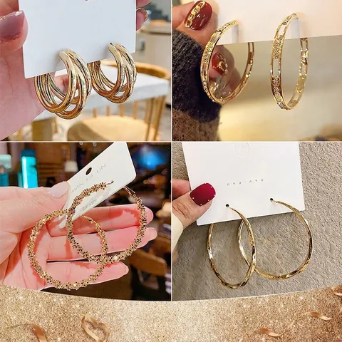 Orecchini A Cerchio Geometrici Da Donna Lega Strass Pendenti Con Perni In Argento Sterling 925 Moda Forma C