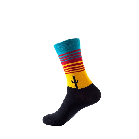 Fashion Crew Socks Cotton Blend Breathable Trendy Printed Heart Mushroom Pattern Mid Calf Stockings Unisex