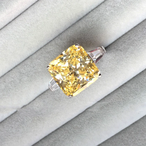 Luxury Yellow Square Cut Zircon Ring Adjustable Copper Multi Stone Engagement Wedding Jewelry For Women