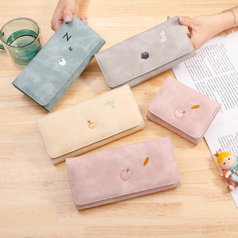 Portafoglio Donna Pelle PU Ricamo Animali Cartoni Animati Lungo Corto Pieghevole Portamonete Molteplici Slot Carte Opaco Borsa A Mano Morbida