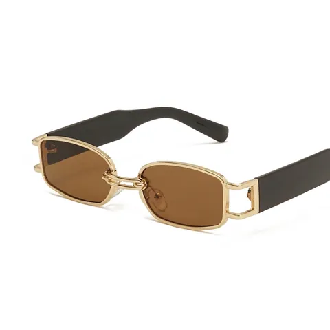 Retro Rectangular Sunglasses Metal Frame UV400 Protection Vintage Fashion Eyewear For Men And Women Punk Style Shades
