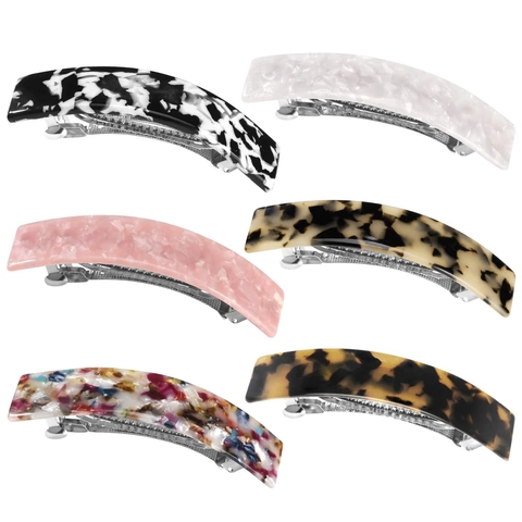 Elegant French Style Acetate Hair Clips With Marble Tortoiseshell Pattern Automatic Spring Barrettes For Women Girls