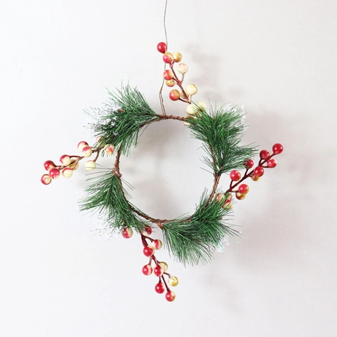 Weihnachts Kranz Kerzenring Künstliche Kiefernnadel Rote Beere Frostiger Schnee Dekoration Für Tisch Tür Ornament