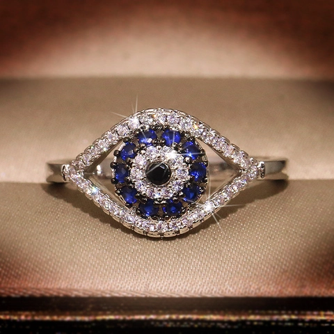 Evil Eye Ring 925er Sterlingsilber Blau Weiß Schwarz Zirkonia Mikropavé Schutzamulett Modeschmuck Für Damen