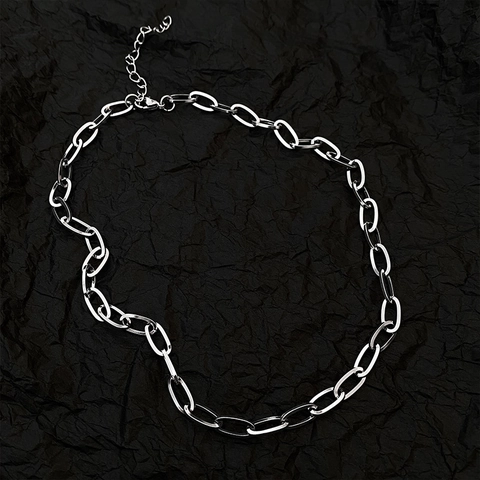 Minimalistische Gelegeerde Ketting Zilver Rechthoekige Schakel Sleutelbeenketting Hip Hop Unisex Sieraden Koreaanse Stijl