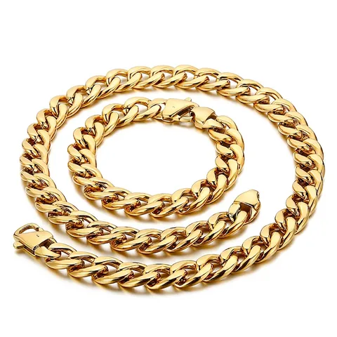 Collar Pulsera De Eslabones Cubanos Chapado En Oro Acero Inoxidable Pulido Punk Rock Hip Hop Para Hombres