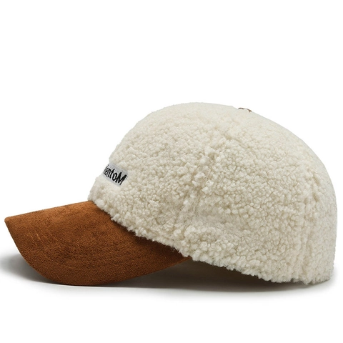 Sherpa Fleece Baseballkappe Wildleder Schirm Winter Warm Verstellbar Buchstaben Patch Lässig Mode Für Damen