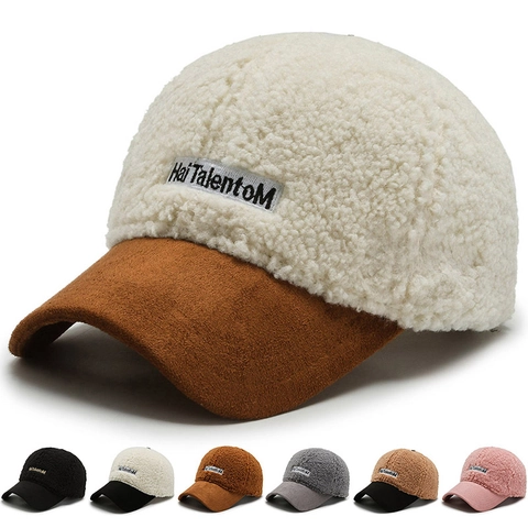 Sherpa Fleece Baseballkappe Wildleder Schirm Winter Warm Verstellbar Buchstaben Patch Lässig Mode Für Damen