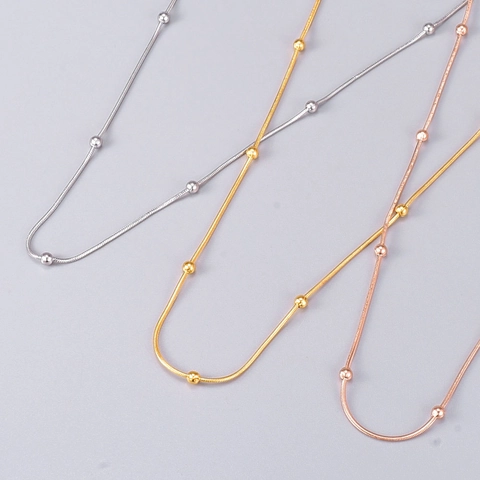Stainless Steel Snake Bone Chain Necklace With Round Beads Fashion Simple Clavicle Jewelry For Women