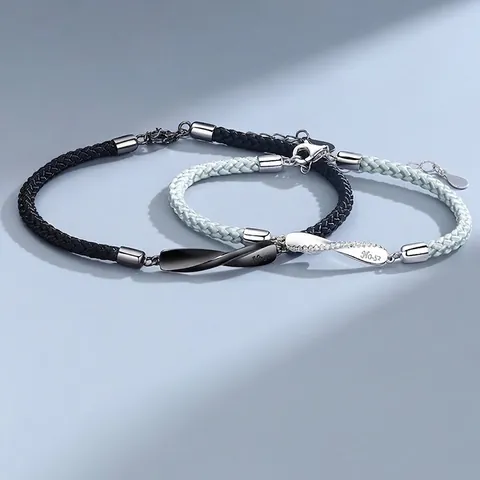 925 Sterlingsilber Möbiusschleife Paar Armbänder Geflochtenes Seil No.52 Graviert Strass Schmuck Geschenk Für Damen Herren