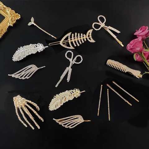 Creative Shape Hair Clips Alloy Rhinestone Faux Artificial Pearl Bobby Pins Korean Style Elegant Women Hair Accessories Vintage